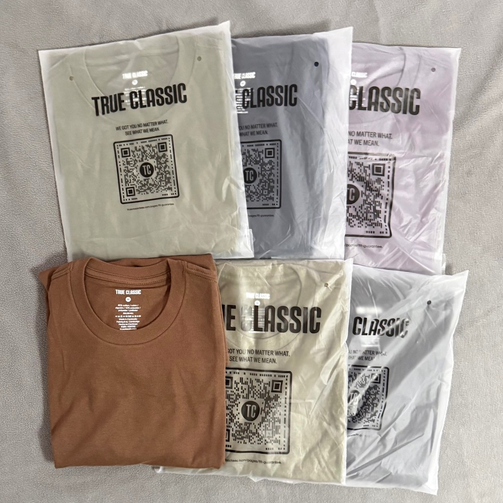 True Classic Long Sleeve Shirt Mens Medium Set of 6 New Fitted Crew Neck Tee
